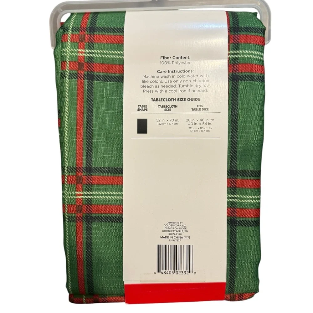 Holiday Style Rectangle Fabric Green‎ Plaid Tablecloth 70